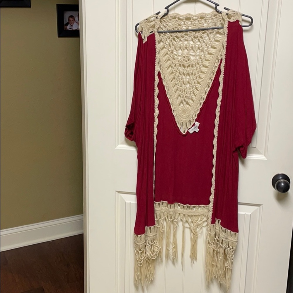 Red and off white kimono